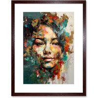 Artery8 Wall Art Print Sad Young Woman Face Beauty Portrait Multicoloured Artwork Framed 9X7 Inch in Brown | Size: W7" x H9"