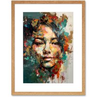 Artery8 Wall Art Print Sad Young Woman Face Beauty Portrait Multicoloured Artwork Framed 9X7 Inch in Beige | Size: W7" x H9"