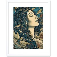 Artery8 Wall Art Print Mother Nature Modern Boho Art Nouveau Linocut Artwork Framed 9X7 Inch in White | Size: W7" x H9"