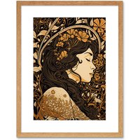 Artery8 Wall Art Print Sleeping Beauty Modern Art Nouveau Artwork Framed 9X7 Inch in Beige | Size: W7" x H9"