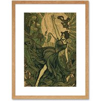 Artery8 Wall Art Print Boho Ballerina Dancing with the Forest Moon Artwork Framed 9X7 Inch in Beige | Size: W7" x H9"