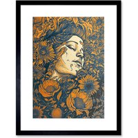 Artery8 Wall Art Print Loving Spring Floral Boho Duotone Artwork Framed 9X7 Inch in Black | Size: W7" x H9"