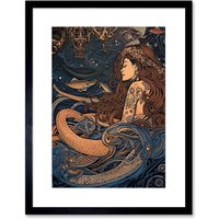 Artery8 Wall Art Print Little Mermaid & Aquatic Animals Artwork Framed 9X7 Inch in Black | Size: W7" x H9"