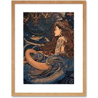 Artery8 Wall Art Print Little Mermaid & Aquatic Animals Artwork Framed 9X7 Inch in Beige | Size: W7" x H9"