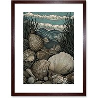 Artery8 Wall Art Print Seashells by the Shore Modern Coastal Artwork Framed 9X7 Inch in Brown | Size: W7" x H9"