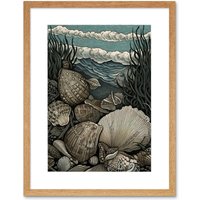 Artery8 Wall Art Print Seashells by the Shore Modern Coastal Artwork Framed 9X7 Inch in Beige | Size: W7" x H9"