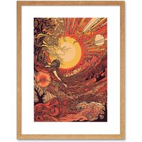 Artery8 Wall Art Print Venus Sunset Fantasy Landscape Artwork Framed 9X7 Inch in Beige | Size: W7" x H9"