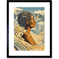 Artery8 Wall Art Print Love of the Sea Summer Swim Modern Artwork Framed 9X7 Inch in Black | Size: W7" x H9"