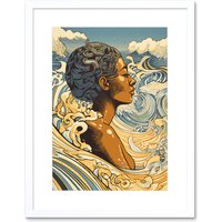 Artery8 Wall Art Print Love of the Sea Summer Swim Modern Artwork Framed 9X7 Inch in White | Size: W7" x H9"