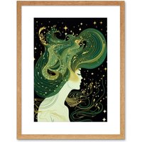 Artery8 Wall Art Print Modern Concept Art Aurora Borealis Artwork Framed 9X7 Inch in Beige | Size: W7" x H9"
