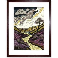 Artery8 Wall Art Print Scottish Countryside Path with Purple Heather Artwork Framed 9X7 Inch in Brown | Size: W7" x H9"