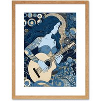 Artery8 Wall Art Print Woman with Sleeve Tattoo Playing Guitar Music Artwork Framed 9X7 Inch in Beige | Size: W7" x H9"