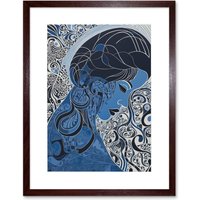 Artery8 Wall Art Print Melancholy in Blue Woman Modern Folk Art Portrait Artwork Framed 9X7 Inch in Brown | Size: W7" x H9"