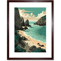 Artery8 Wall Art Print Porthcurno Beach Coastal Landscape Artwork Framed 9X7 Inch in Brown | Size: W7" x H9"