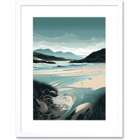 Artery8 Wall Art Print Luskentyre Sands Coastal Landscape Artwork Framed 9X7 Inch in White | Size: W7" x H9"