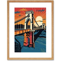 Artery8 Wall Art Print Clifton Suspension Bridge Sunset Modern Pop Artwork Framed 9X7 Inch in Beige | Size: W7" x H9"
