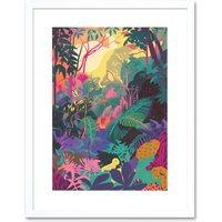 Artery8 Wall Art Print Vibrant Tropical Rainforest Sunrise Artwork Framed 9X7 Inch in White | Size: W7" x H9"