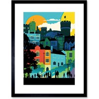 Artery8 Wall Art Print Nottingham City Abstract Multicoloured Cityscape Artwork Framed 9X7 Inch in Black | Size: W7" x H9"