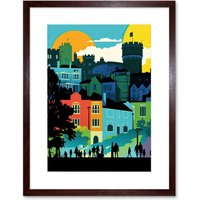 Artery8 Wall Art Print Nottingham City Abstract Multicoloured Cityscape Artwork Framed 9X7 Inch in Brown | Size: W7" x H9"