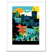 Artery8 Wall Art Print Nottingham City Abstract Multicoloured Cityscape Artwork Framed 9X7 Inch in White | Size: W7" x H9"