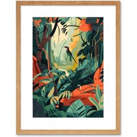 Artery8 Wall Art Print Amazon Rainforest Diverse Flora & Tropical Birds Artwork Framed 9X7 Inch in Beige | Size: W7" x H9"
