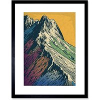 Artery8 Wall Art Print Multicoloured Mountain Range Peaks Pop Art Linocut Artwork Framed 9X7 Inch in Black | Size: W7" x H9"