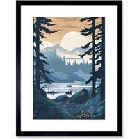 Artery8 Wall Art Print Lake View in Rainforest Landscape Artwork Framed 9X7 Inch in Black | Size: W7" x H9"