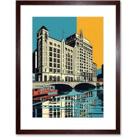 Artery8 Wall Art Print Leeds City Waterfront Modern Linocut Artwork Framed 9X7 Inch in Brown | Size: W7" x H9"