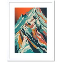 Artery8 Wall Art Print Mont Blanc Mountain Peak Linocut Artwork Framed 9X7 Inch in White | Size: W7" x H9"
