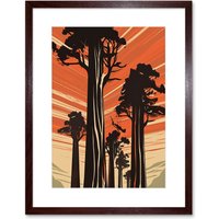 Artery8 Wall Art Print Sequoia National Forest Large Tree Linocut Poster Artwork Framed 9X7 Inch in Brown | Size: W7" x H9"
