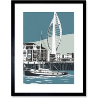 Artery8 Wall Art Print Portsmouth Historic Dockyard with Spinnaker Tower Artwork Framed 9X7 Inch in Black | Size: W7" x H9"