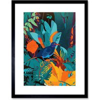 Artery8 Wall Art Print Bird in Tropical Forest Vibrant Artwork Framed 9X7 Inch in Black | Size: W7" x H9"