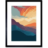 Artery8 Wall Art Print Atmospheric Sunset Sky Serene Mountain Landscape Artwork Framed 9X7 Inch in Black | Size: W7" x H9"