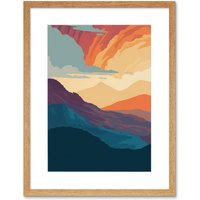 Artery8 Wall Art Print Atmospheric Sunset Sky Serene Mountain Landscape Artwork Framed 9X7 Inch in Beige | Size: W7" x H9"