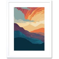 Artery8 Wall Art Print Atmospheric Sunset Sky Serene Mountain Landscape Artwork Framed 9X7 Inch in White | Size: W7" x H9"
