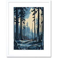 Artery8 Wall Art Print Taiga Boreal Forest Winter Landscape Artwork Framed 9X7 Inch in White | Size: W7" x H9"