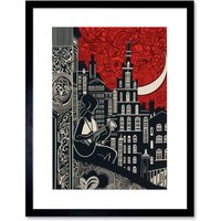 Artery8 Wall Art Print Street Musician Guitarist in Edinburgh Cityscape Artwork Framed 9X7 Inch in Black | Size: W7" x H9"