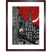 Artery8 Wall Art Print Street Musician Guitarist in Edinburgh Cityscape Artwork Framed 9X7 Inch in Brown | Size: W7" x H9"