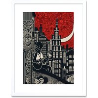 Artery8 Wall Art Print Street Musician Guitarist in Edinburgh Cityscape Artwork Framed 9X7 Inch in White | Size: W7" x H9"