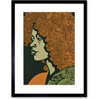 Artery8 Wall Art Print Woman Portrait with Pattern Afro Hair Artwork Framed 9X7 Inch in Black | Size: W7" x H9"