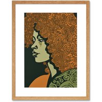 Artery8 Wall Art Print Woman Portrait with Pattern Afro Hair Artwork Framed 9X7 Inch in Beige | Size: W7" x H9"