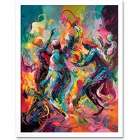 Artery8 Wall Art Print Abstract Figures Vibrant Dance Expression Art Framed in White | Size: W12" x H16"