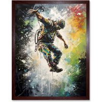 Artery8 Wall Art Print Base Jumping Multicoloured Paint Splat Action Shot Art Framed in Brown | Size: W12" x H16"
