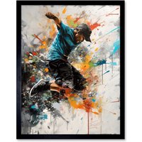 Artery8 Wall Art Print Parkour Jump Urban Sport Paint Splat Action Shot Art Framed in Black | Size: W12" x H16"