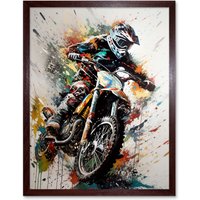 Artery8 Motocross Racer Paint Action Shot Home Decor 12x16" Framed Art Print in Brown | Size: W12" x H16"