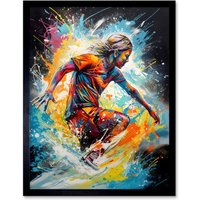 Artery8 Wall Art Print Surfer Surfing on Splatter Paint Crashing Waves Art Framed in Black | Size: W12" x H16"