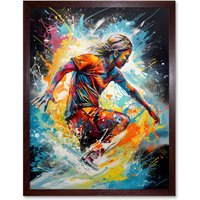 Artery8 Wall Art Print Surfer Surfing on Splatter Paint Crashing Waves Art Framed in Brown | Size: W12" x H16"