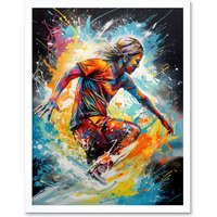 Artery8 Wall Art Print Surfer Surfing on Splatter Paint Crashing Waves Art Framed in White | Size: W12" x H16"