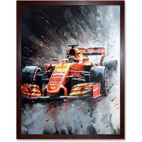 Artery8 Wall Art Print Race Car & Driver Grand Prix Orange & Grey Art Framed in Brown | Size: W12" x H16"