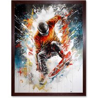 Artery8 Wall Art Print Extreme Sports Snowboarding Paint Splat Portrait Art Framed in Brown | Size: W12" x H16"